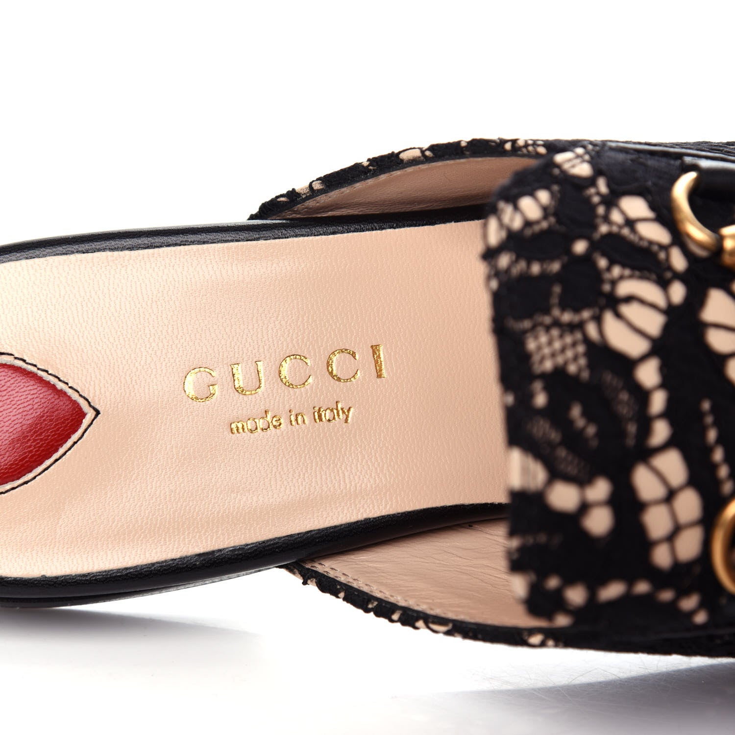 Gucci Lace Malaga Kid Womens Princetown Slippers 35.5 Black Skin Rose 7 of 10