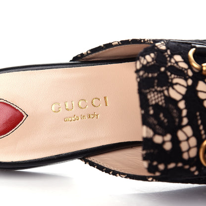 Gucci Lace Malaga Kid Womens Princetown Slippers 35.5 Black Skin Rose 7 of 10
