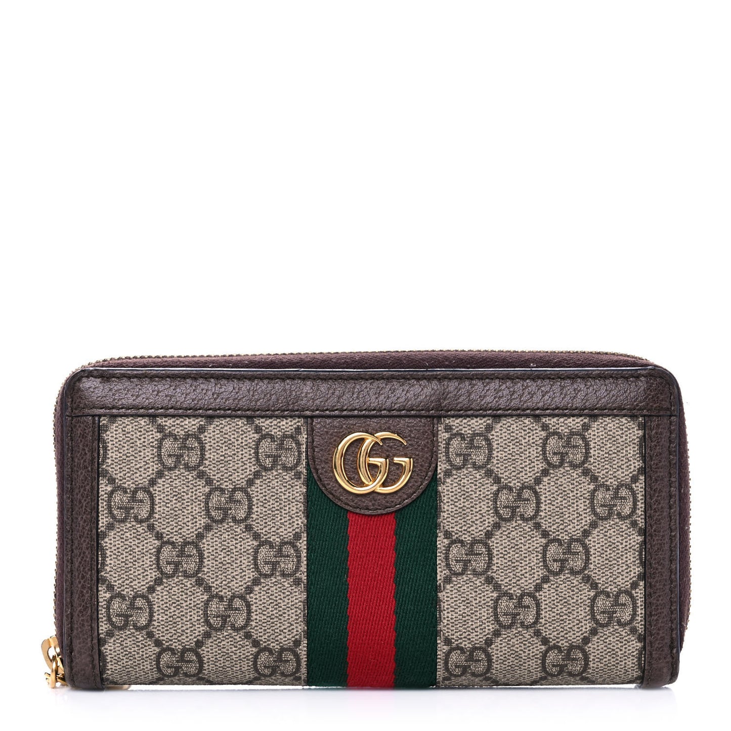 GG Supreme Monogram Web Ophidia Zip Around Wallet Brown