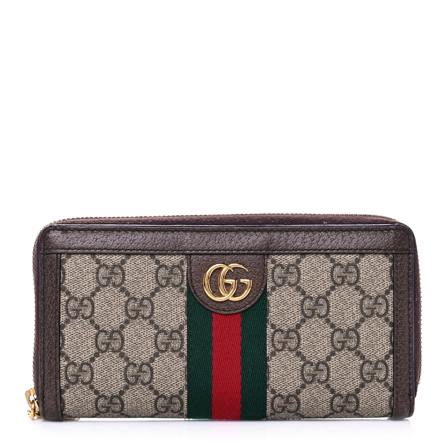 Gucci GG Supreme Monogram Web Ophidia Zip Around Wallet Brown 1 of 12
