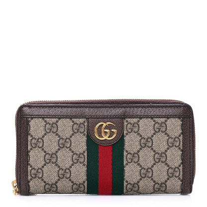 Gucci GG Supreme Monogram Web Ophidia Zip Around Wallet Brown 1 of 12