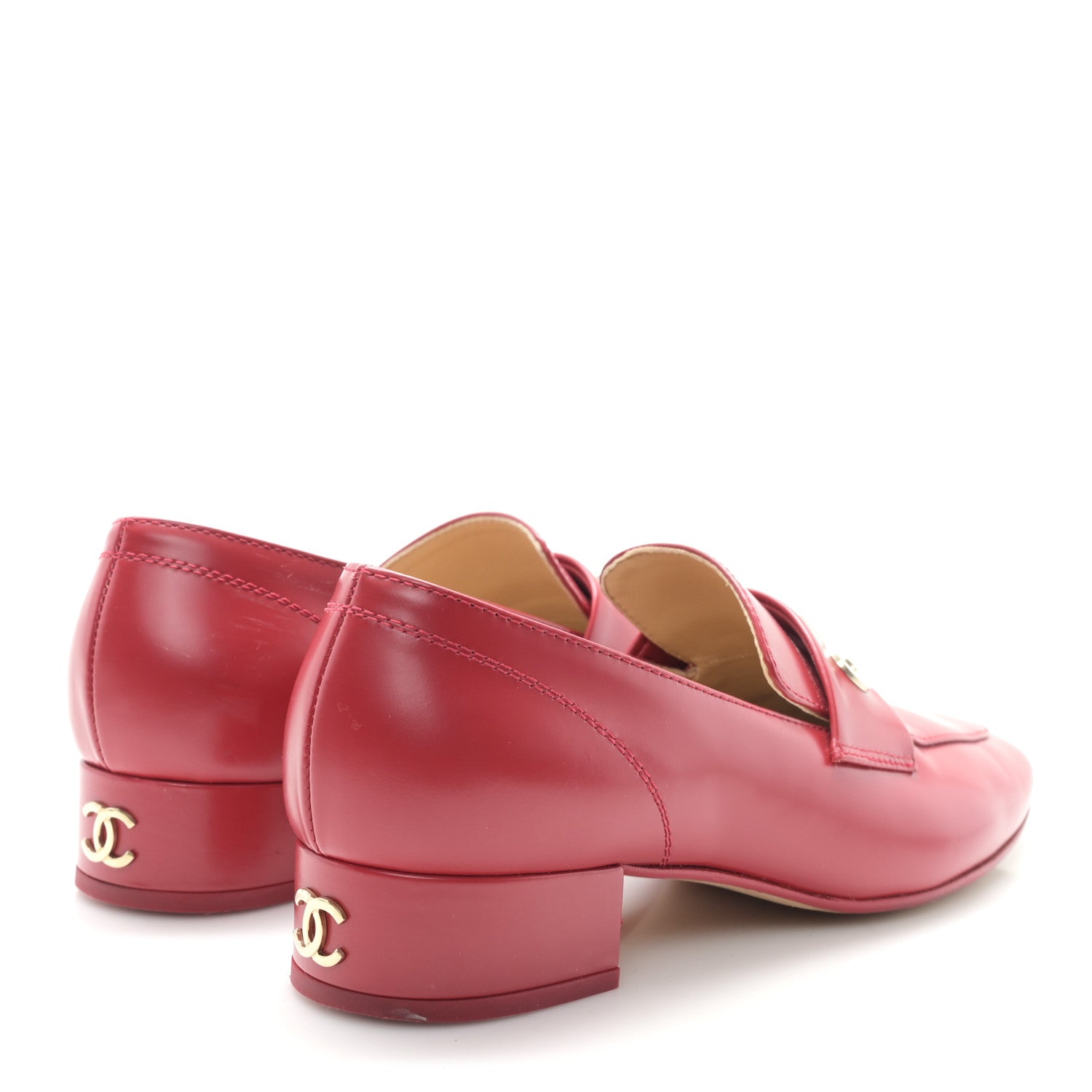 Chanel Shiny Calfskin Logo Loafers 36.5 Red 5 of 9