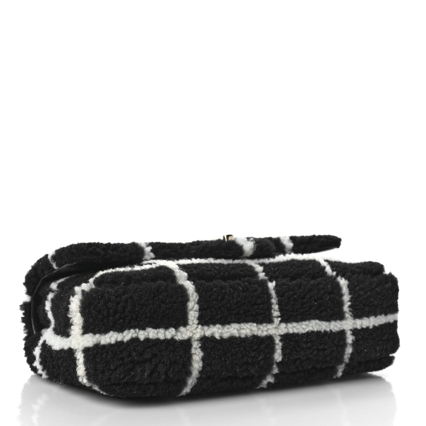 Shearling Lambskin Large Fluffy Tartan Single Flap Black White