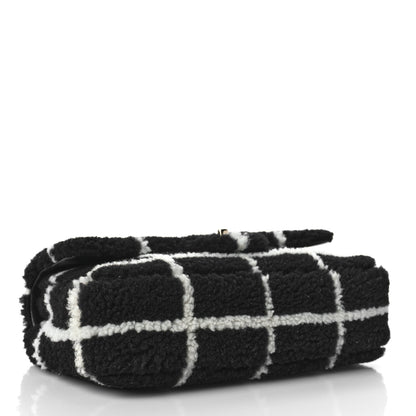 Chanel Shearling Lambskin Large Fluffy Tartan Single Flap Black White 4 of 9