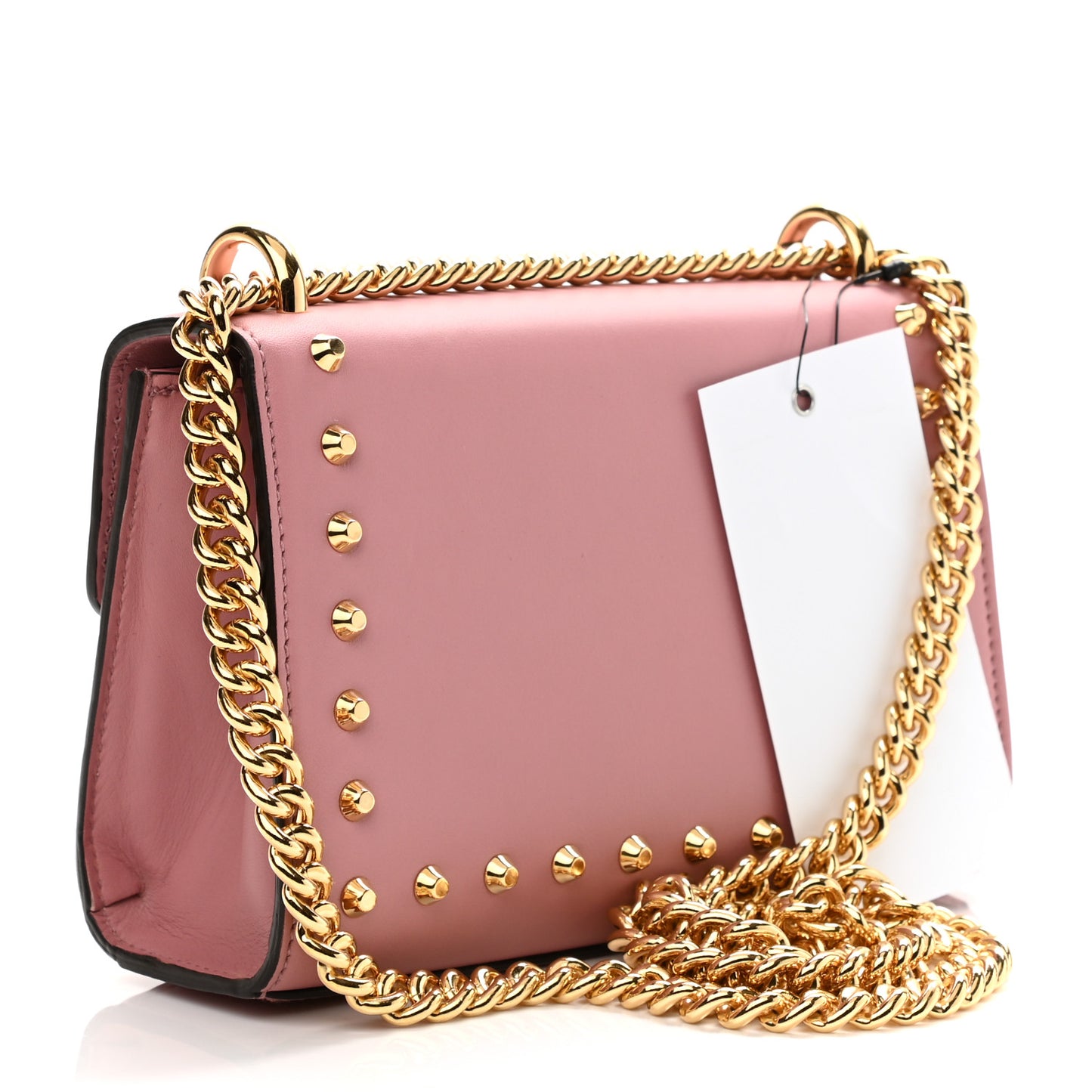 Calfskin Studded Small Padlock Shoulder Bag Carmine Rose