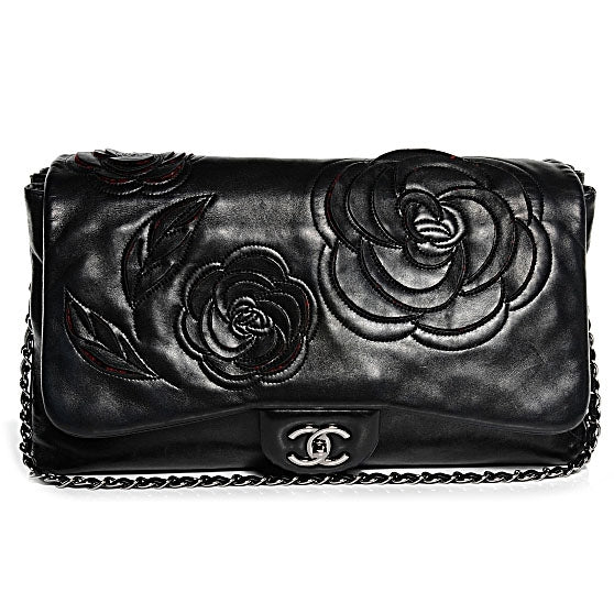 Chanel Lambskin Tweed Maxi Camellia Petals Flap Black 1 of 7