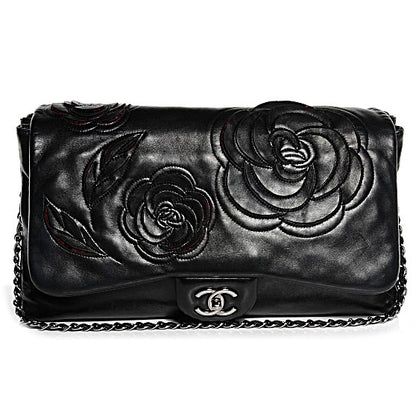 Chanel Lambskin Tweed Maxi Camellia Petals Flap Black 1 of 7
