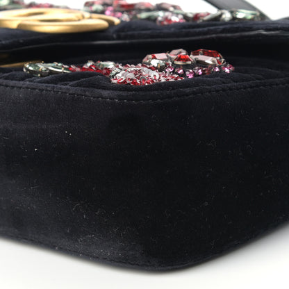 Gucci Velvet Matelasse Embroidered Mini GG Marmont Shoulder Bag Black 9 of 9