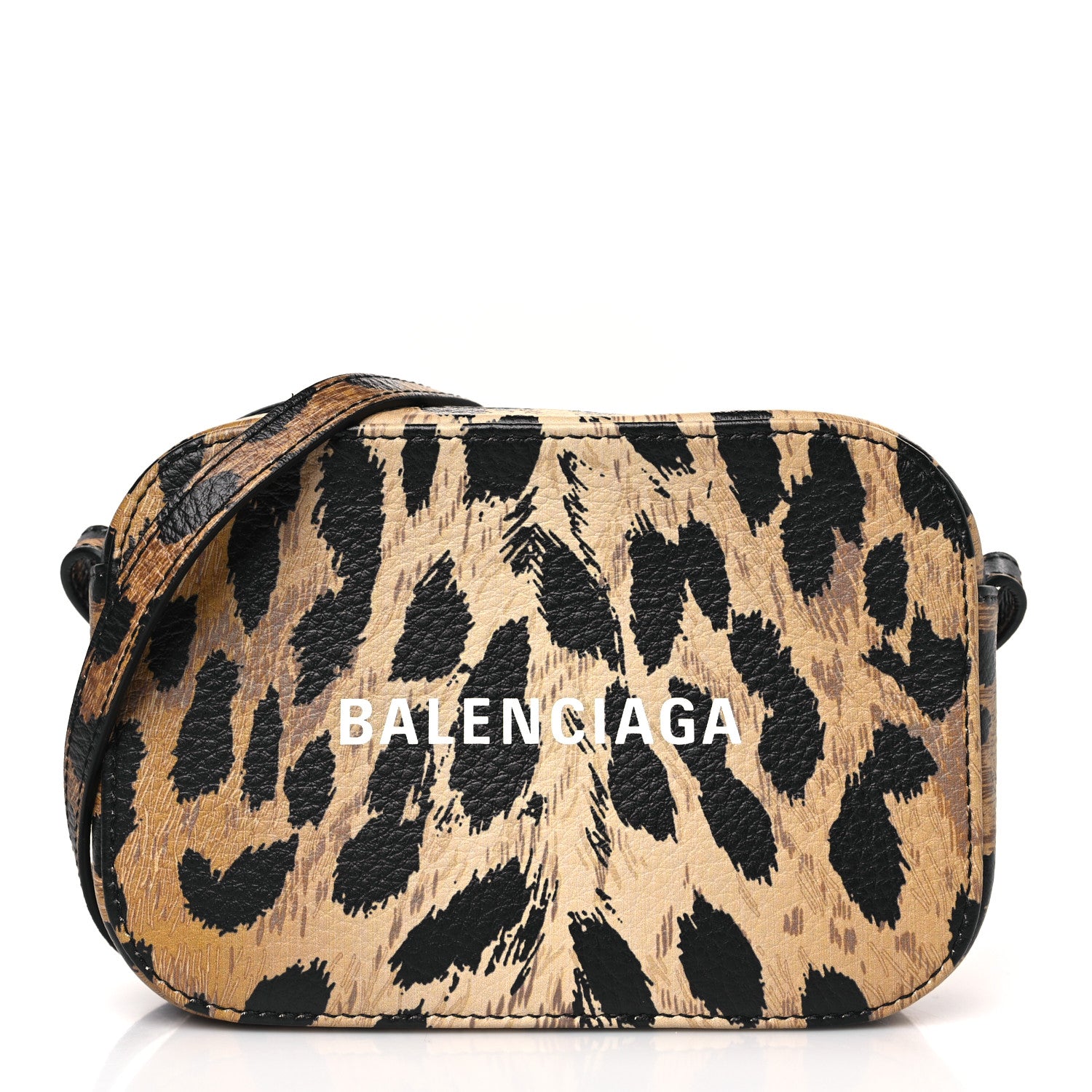 Balenciaga Calfskin Printed Leopard XS Everyday Camera Bag Beige White 1 of 8