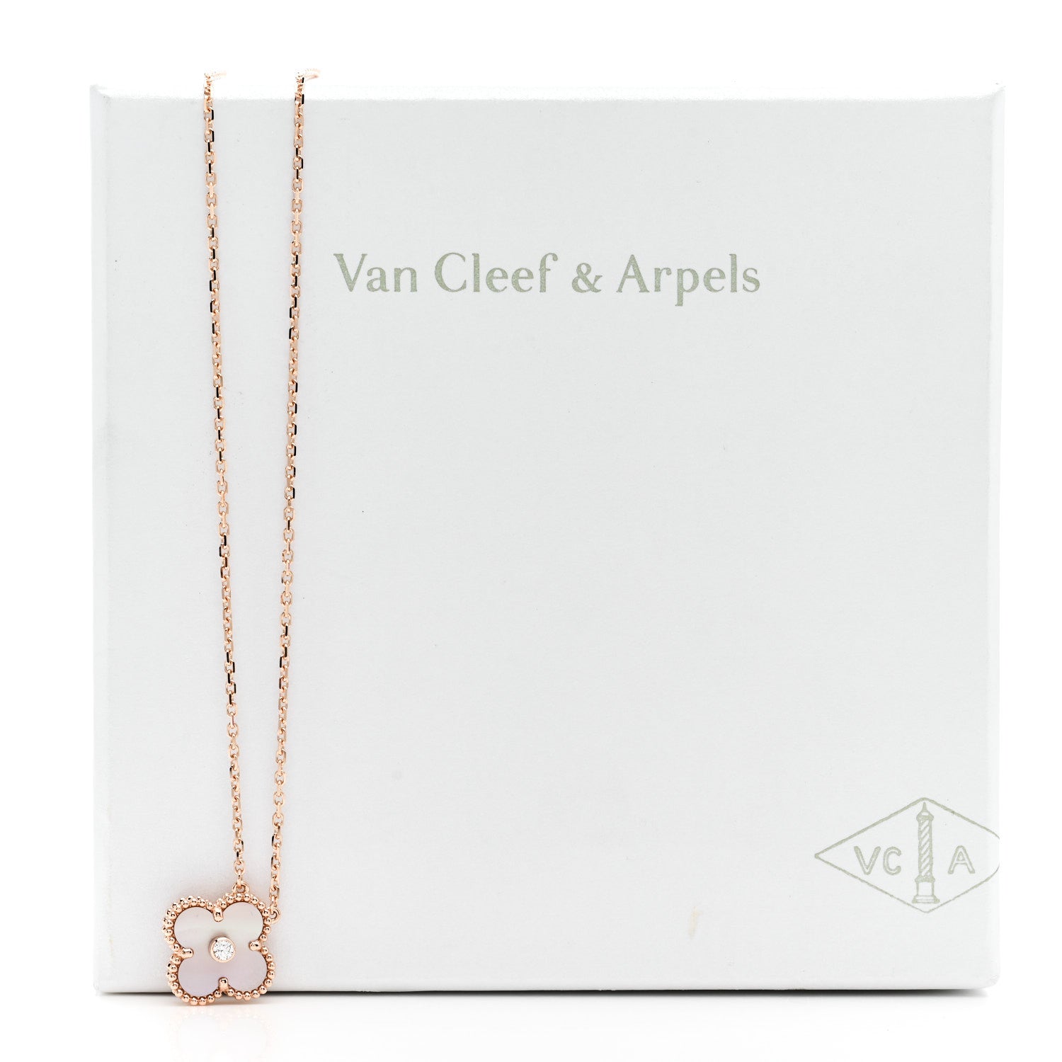 Van Cleef & Arpels 18K Rose Gold Diamond Pink Mother of Pearl Vintage Alhambra Pendant Necklace 7 of 7