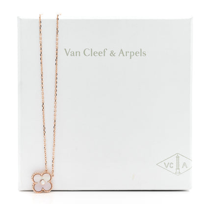 Van Cleef & Arpels 18K Rose Gold Diamond Pink Mother of Pearl Vintage Alhambra Pendant Necklace 7 of 7
