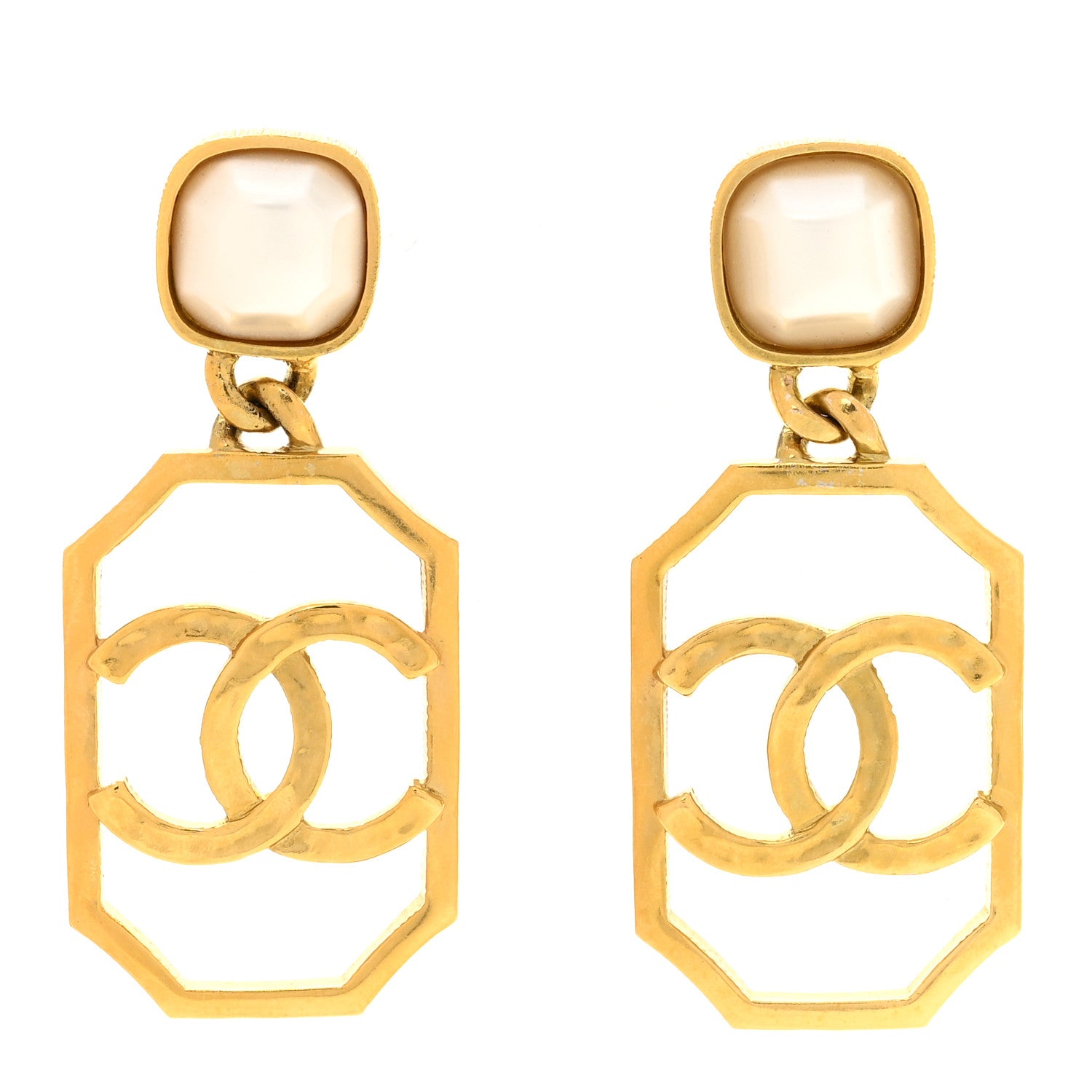 Chanel Metal Pearl CC Drop Earrings Gold 1 of 5