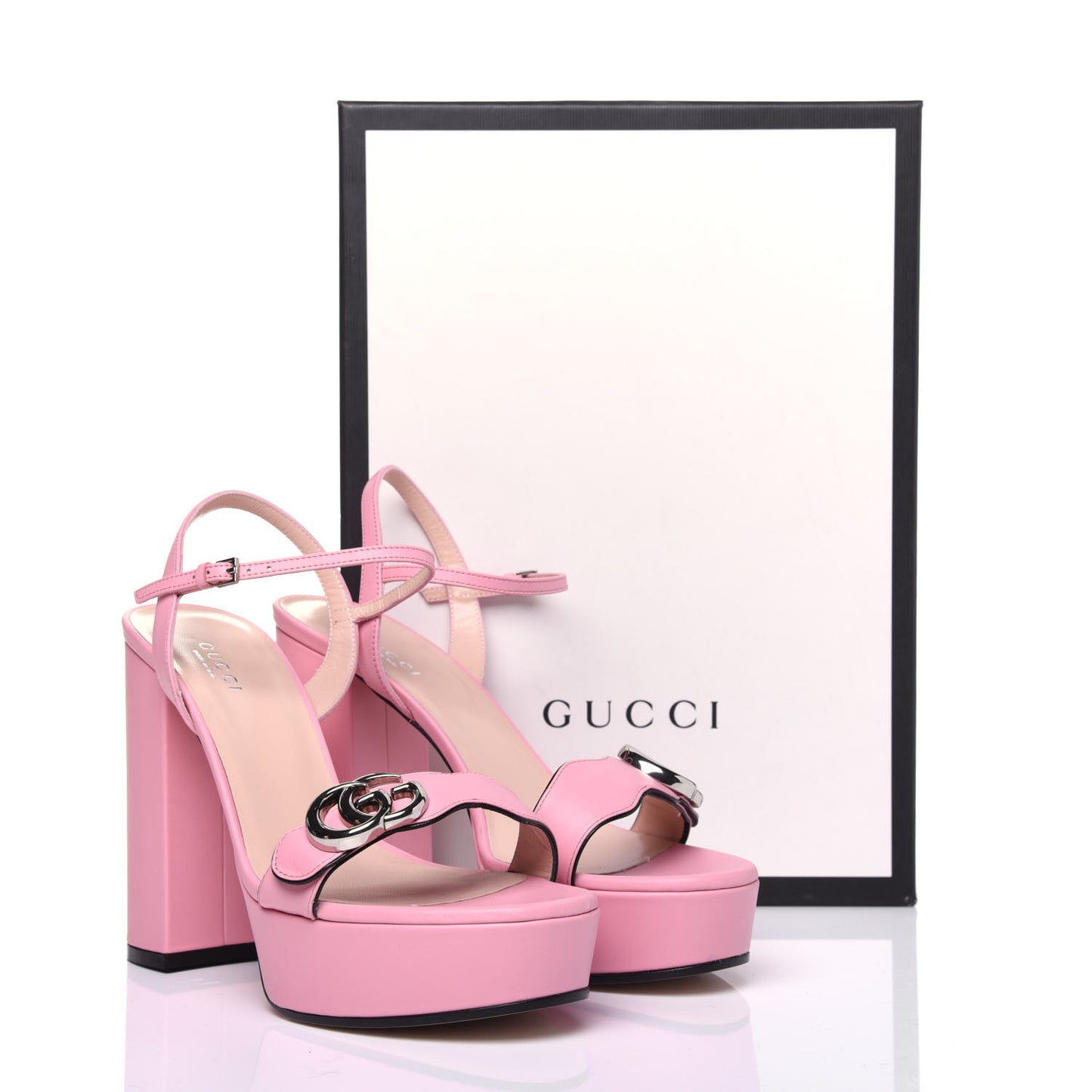 Calfskin GG Marmont Ankle Wrap 30/115mm Platform Sandals 38.5 Wild Rose