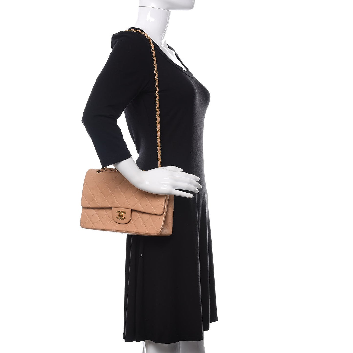 Lambskin Quilted Medium Double Flap Beige