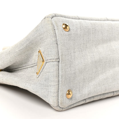 Prada Denim Small Logo Tote Bianco 8 of 9