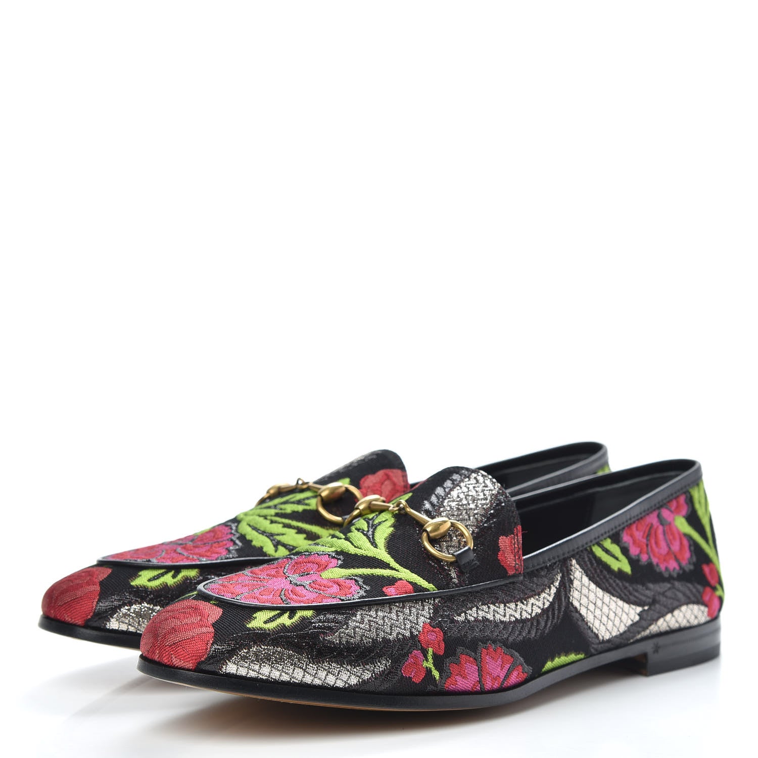 Gucci Floral Jacquard Horsebit Womens Jordaan Loafers 39.5 Multi 4 of 10