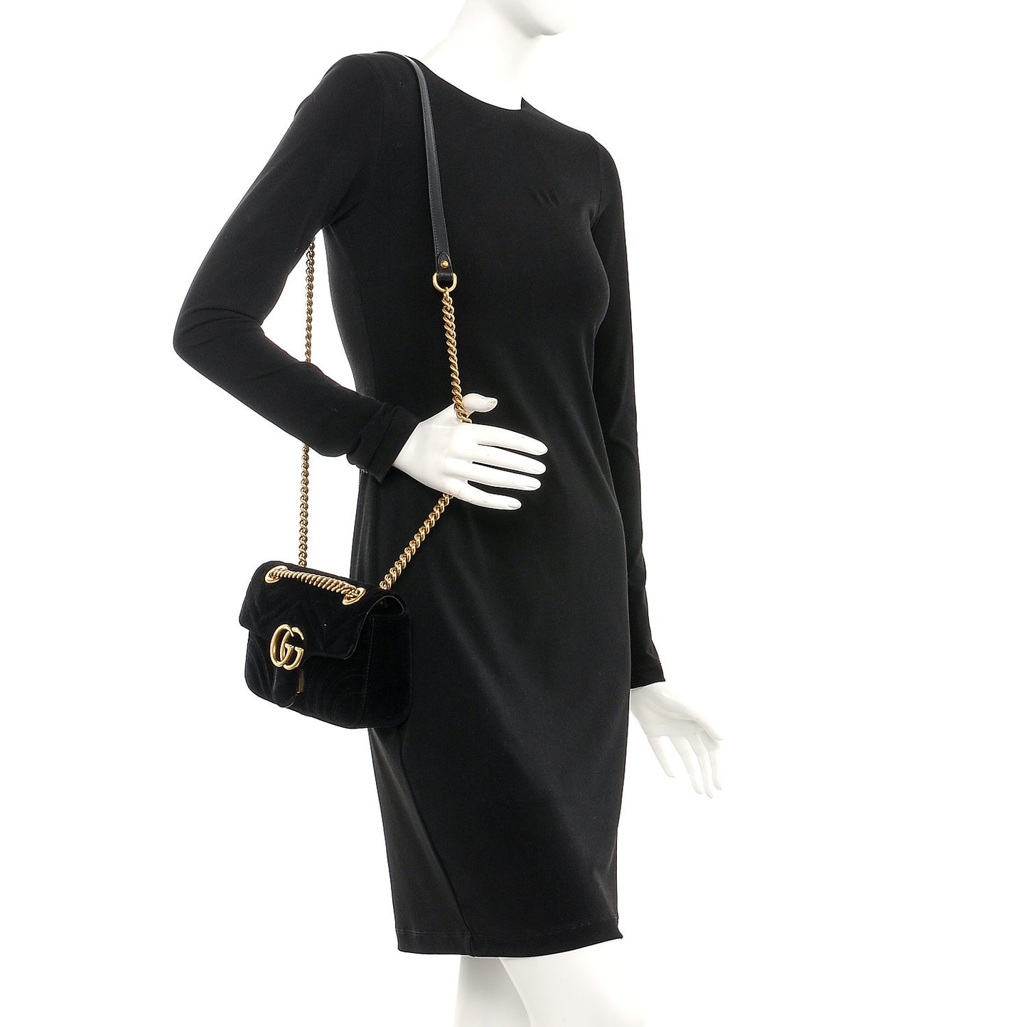 Velvet Matelasse Mini GG Marmont Shoulder Bag Black
