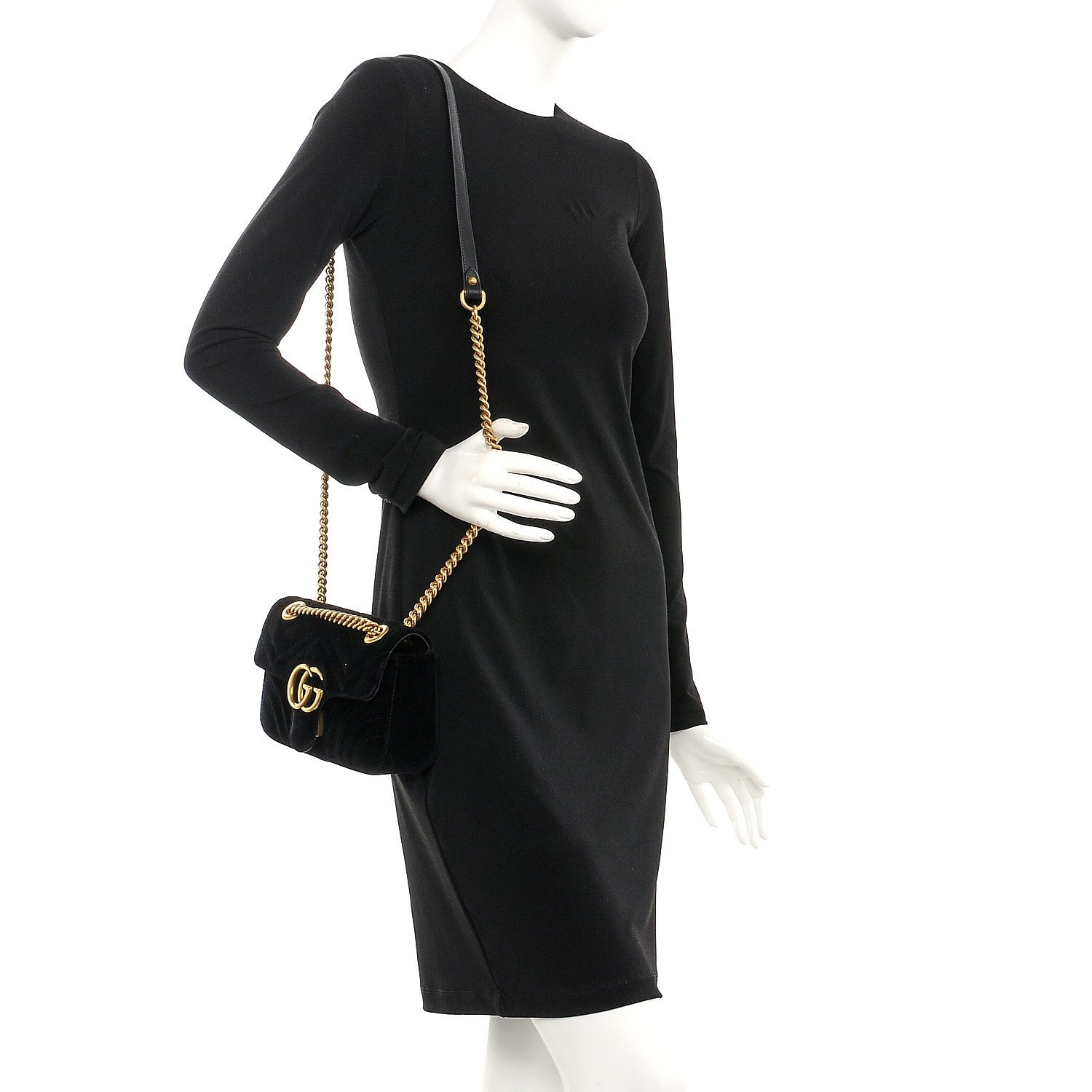 Gucci Velvet Matelasse Mini GG Marmont Shoulder Bag Black 2 of 7