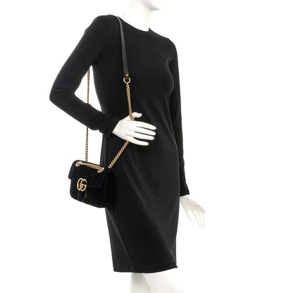 Gucci Velvet Matelasse Mini GG Marmont Shoulder Bag Black 2 of 7