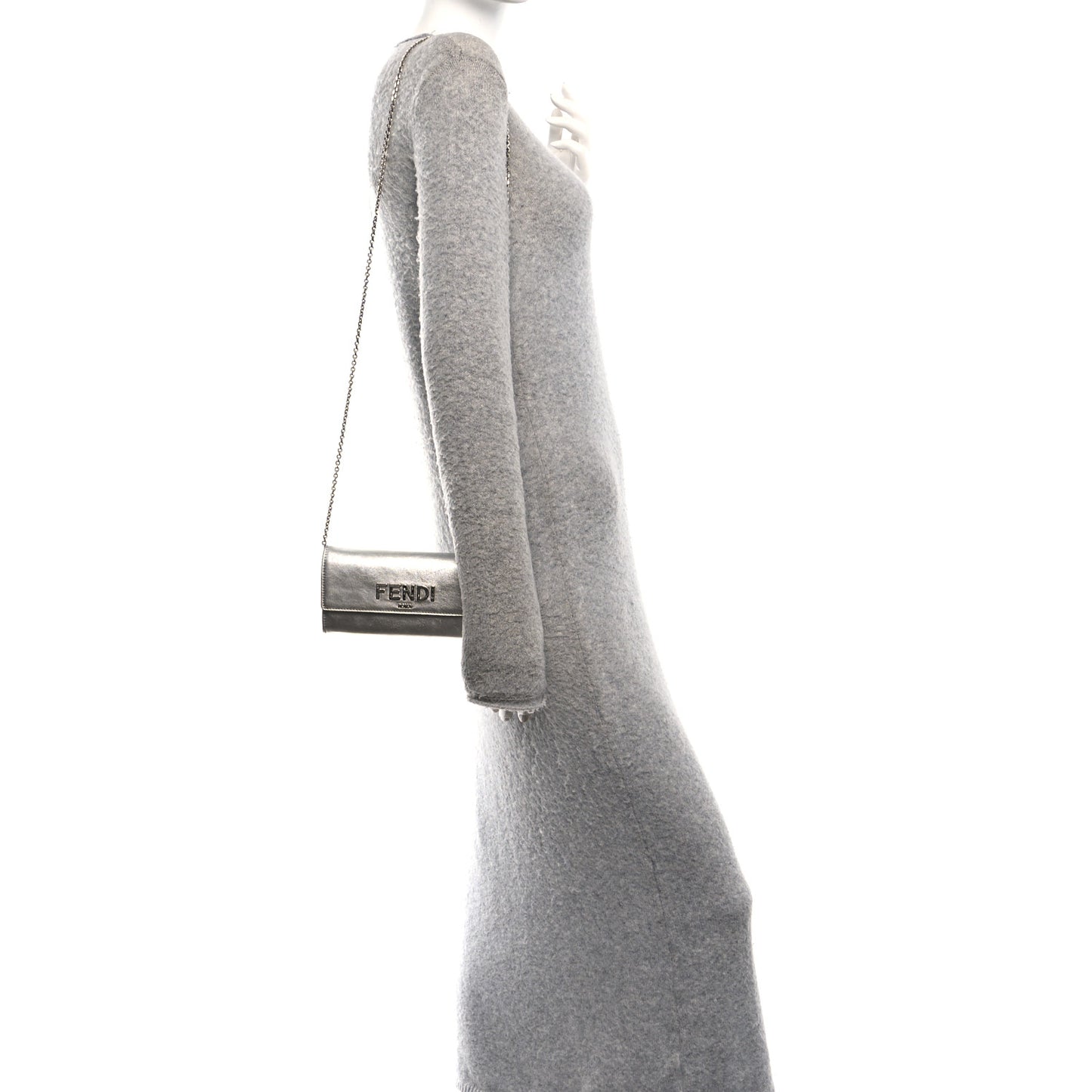 Metallic Calfskin Continental Wallet On Chain Argento