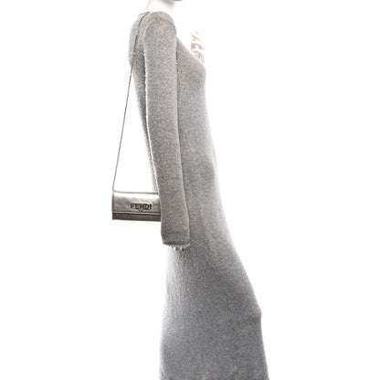 Fendi Metallic Calfskin Continental Wallet On Chain Argento 2 of 14
