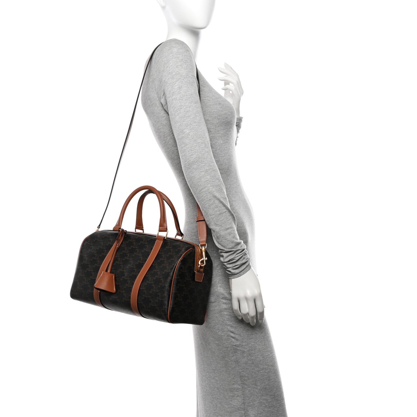 Triomphe Canvas Calfskin Large Boston Bag Tan