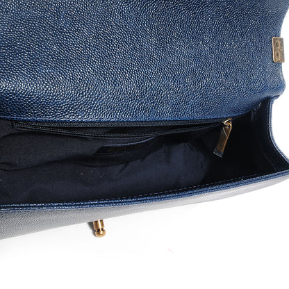 Chanel Caviar Quilted Medium Boy Flap Dark Navy Blue 7 of 9
