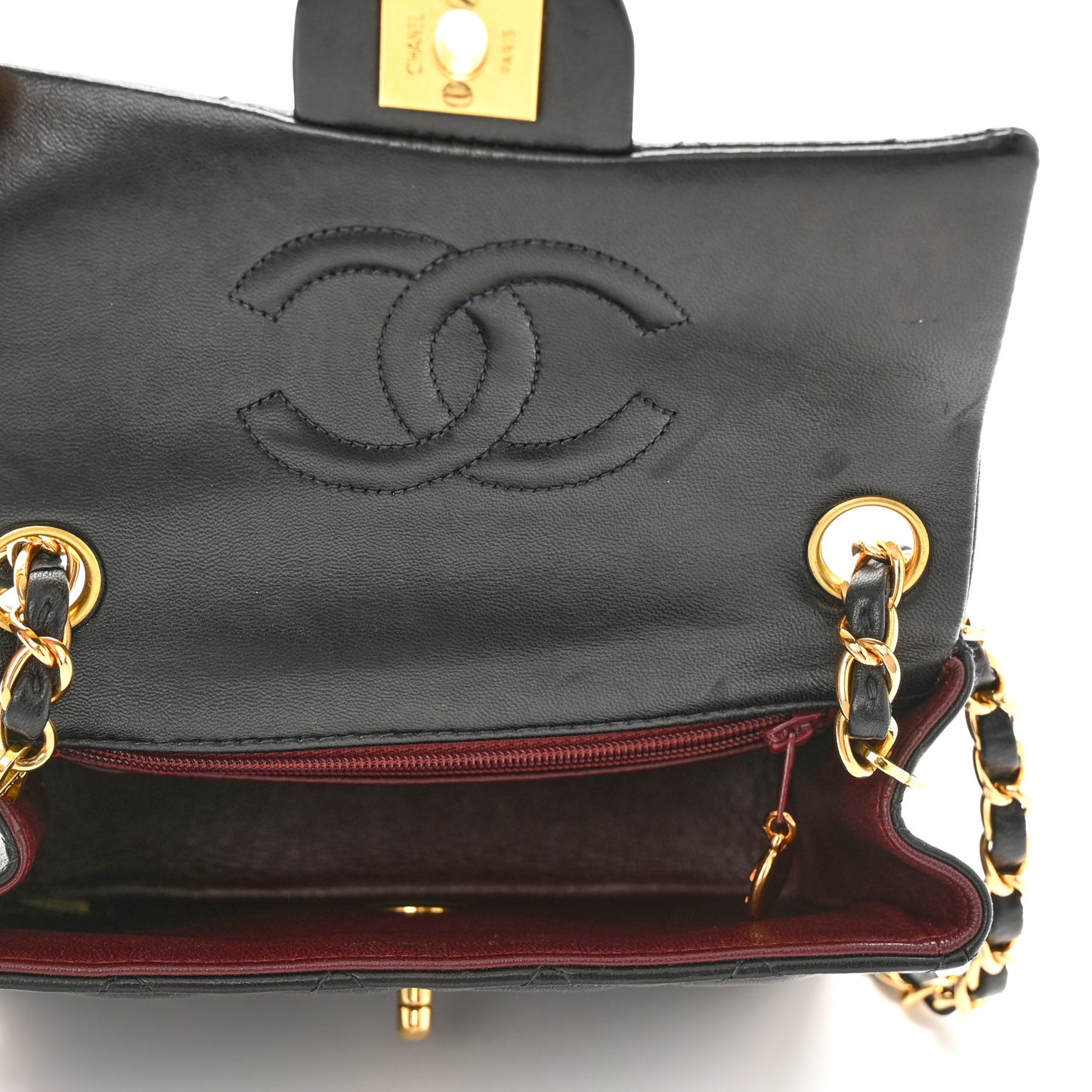 Lambskin Quilted Mini Square Flap Black