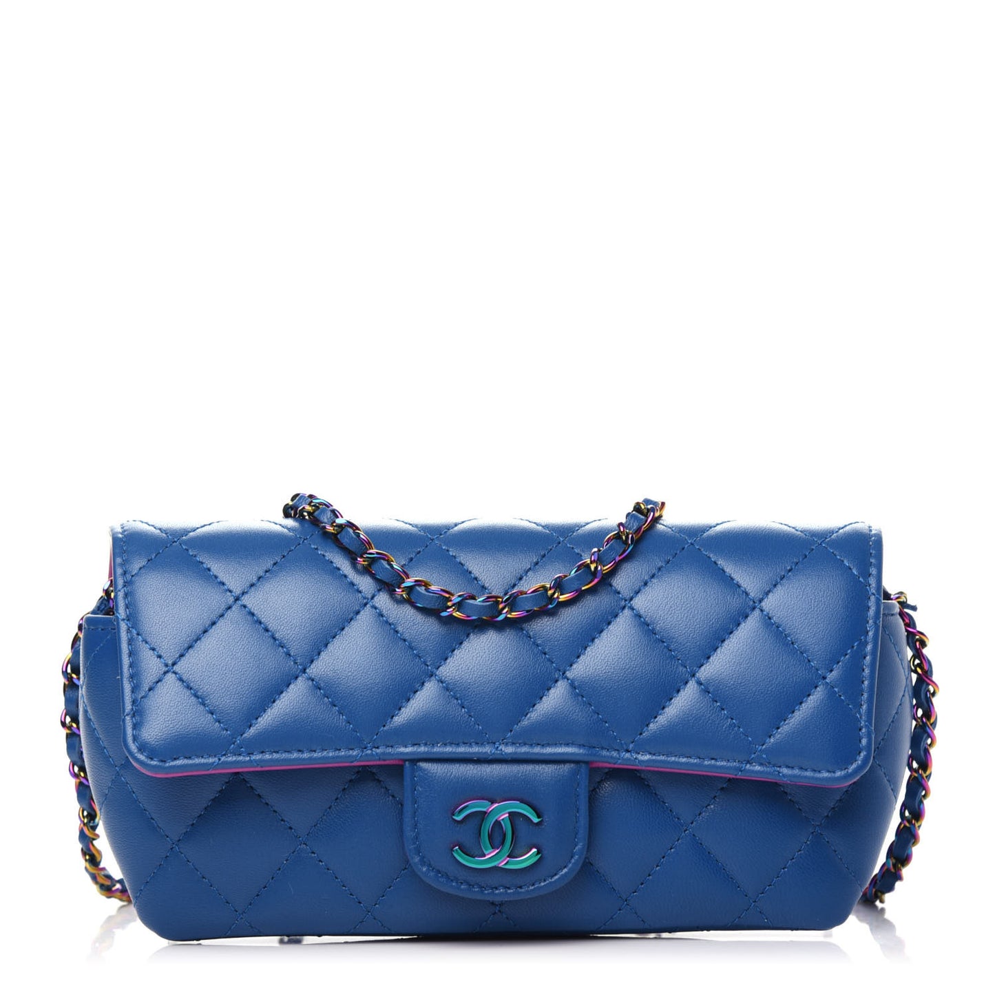 Lambskin Quilted Glasses Case With Chain Blue Purple