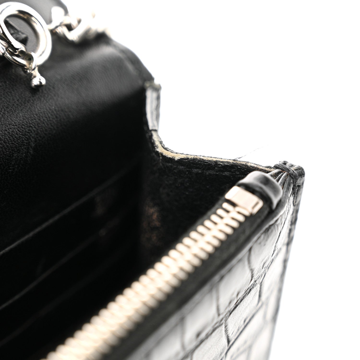 Saint Laurent Calfskin Crocodile Embossed Kate Monogram Tassel Chain Wallet Black 12 of 13