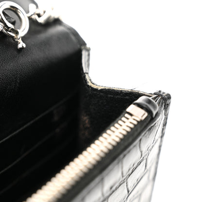 Saint Laurent Calfskin Crocodile Embossed Kate Monogram Tassel Chain Wallet Black 12 of 13