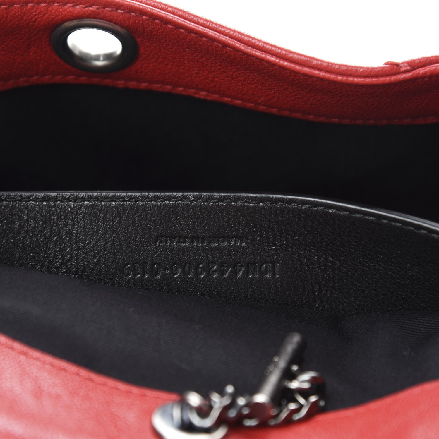 Saint Laurent Pebbled Lambskin Chevron Monogram Medium Nolita Red 9 of 10