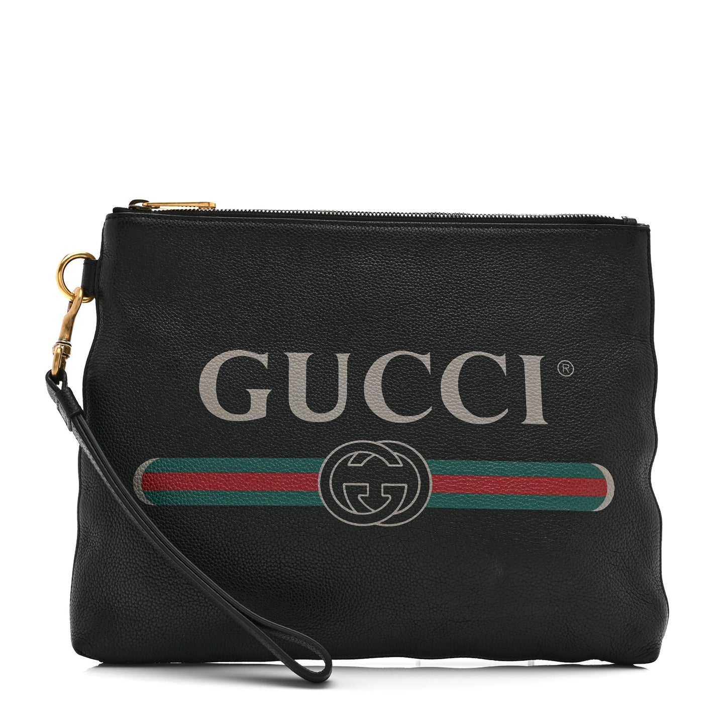Pebbled Calfskin Logo Wristlet Black