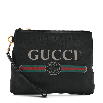 Gucci Pebbled Calfskin Logo Wristlet Black 1 of 8