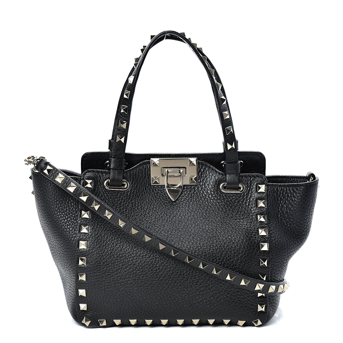 Pebbled Calfskin Mini Rockstud Tote Black