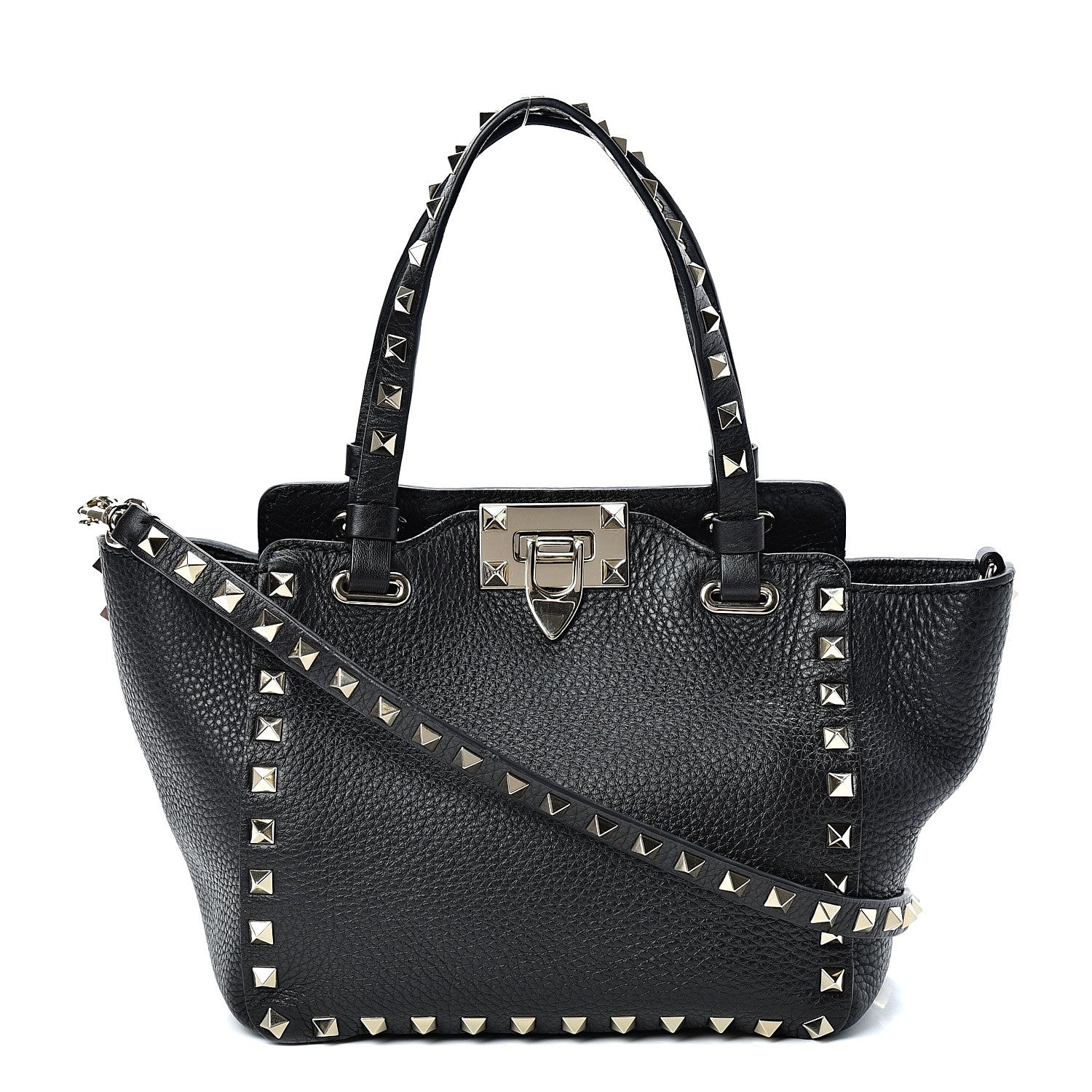 Valentino Garavani Pebbled Calfskin Mini Rockstud Tote Black 1 of 8