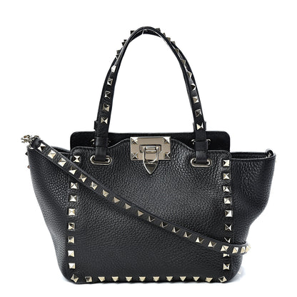Valentino Garavani Pebbled Calfskin Mini Rockstud Tote Black 1 of 8