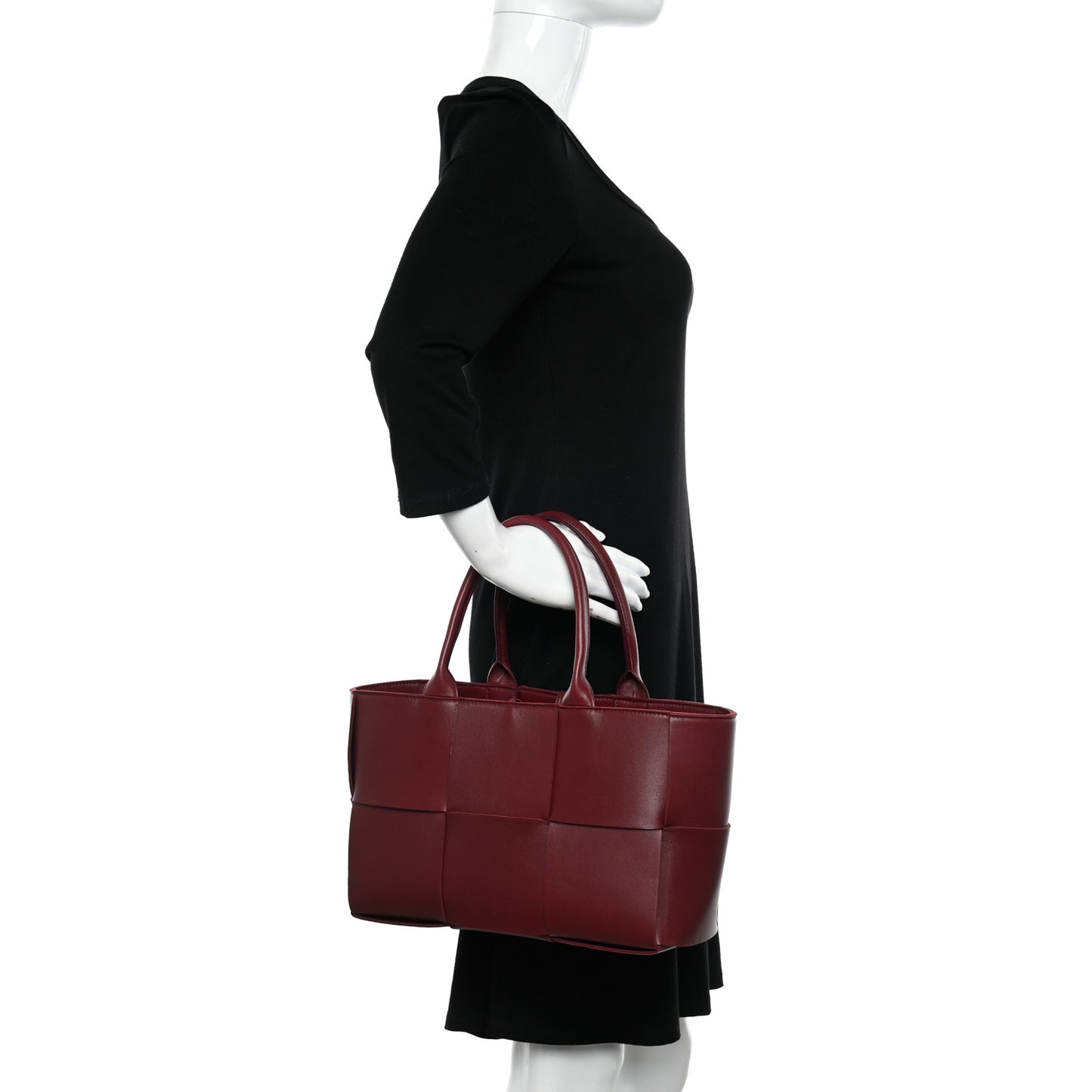 Smooth Calfskin Intrecciato Small Arco Tote Barolo