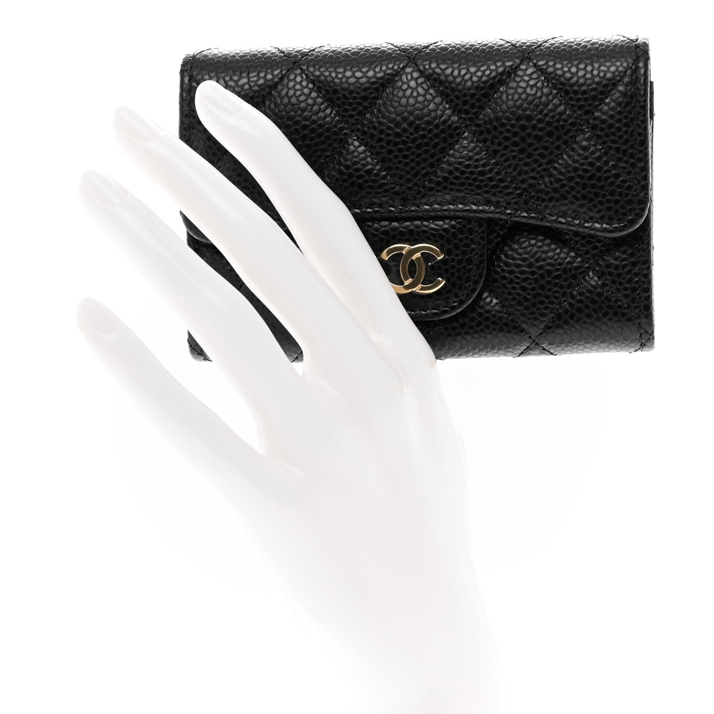 Caviar Quilted Flap Card Holder Wallet Black