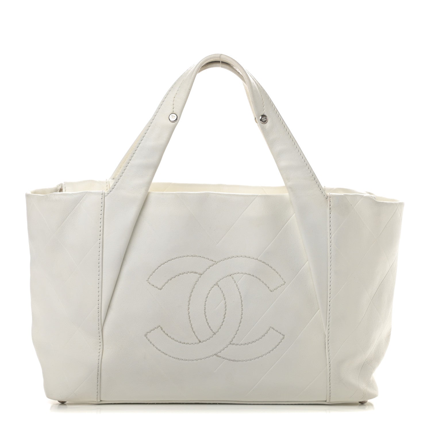 Chanel Calfskin CC Chevron All Day Long Tote White 1 of 18