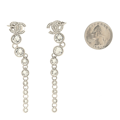 Chanel Crystal CC Long Drop Earrings Silver 2 of 4