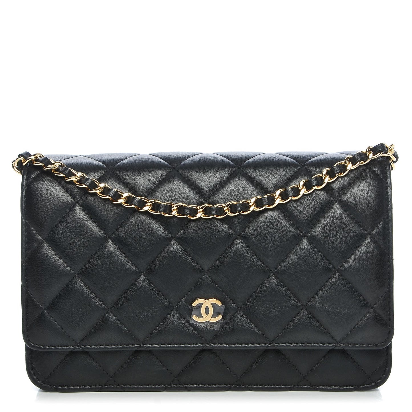 Lambskin Quilted Wallet On Chain WOC Black