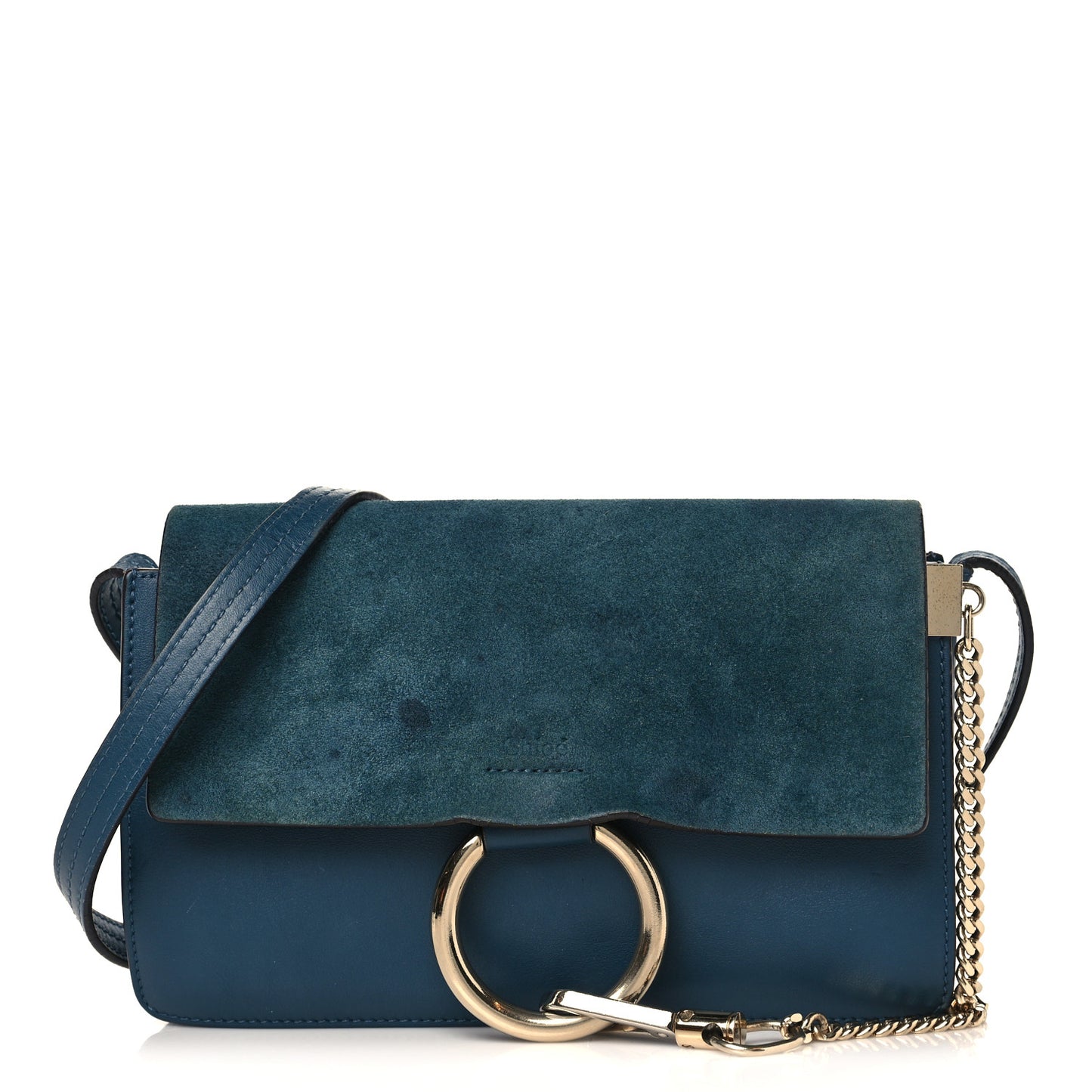 Suede Calfskin Small Faye Shoulder Bag Majolica Blue