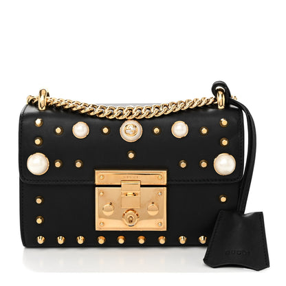 Gucci Calfskin Studded Small Padlock Shoulder Bag Black 1 of 15