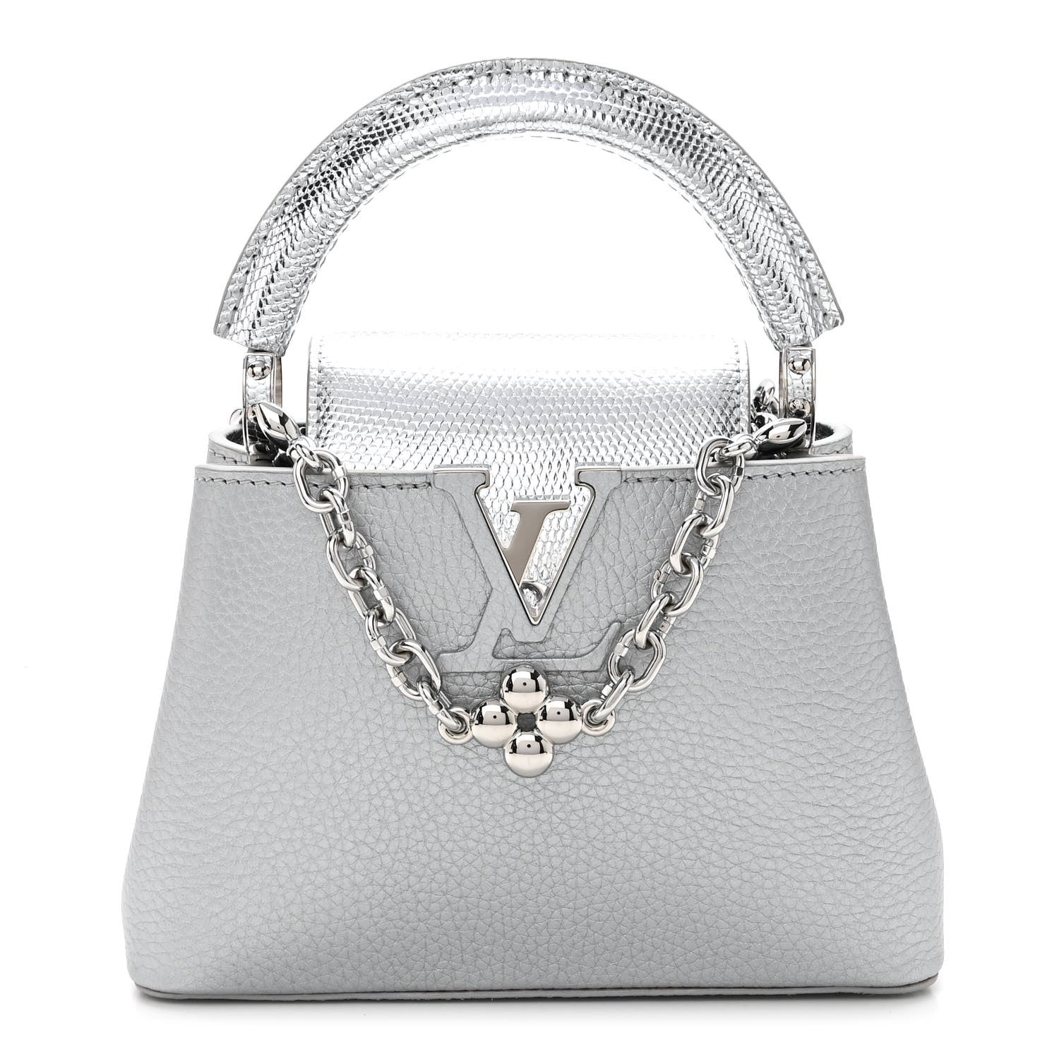 Louis Vuitton Taurillon Lizard Flower Chain Capucines Mini Silver 1 of 9