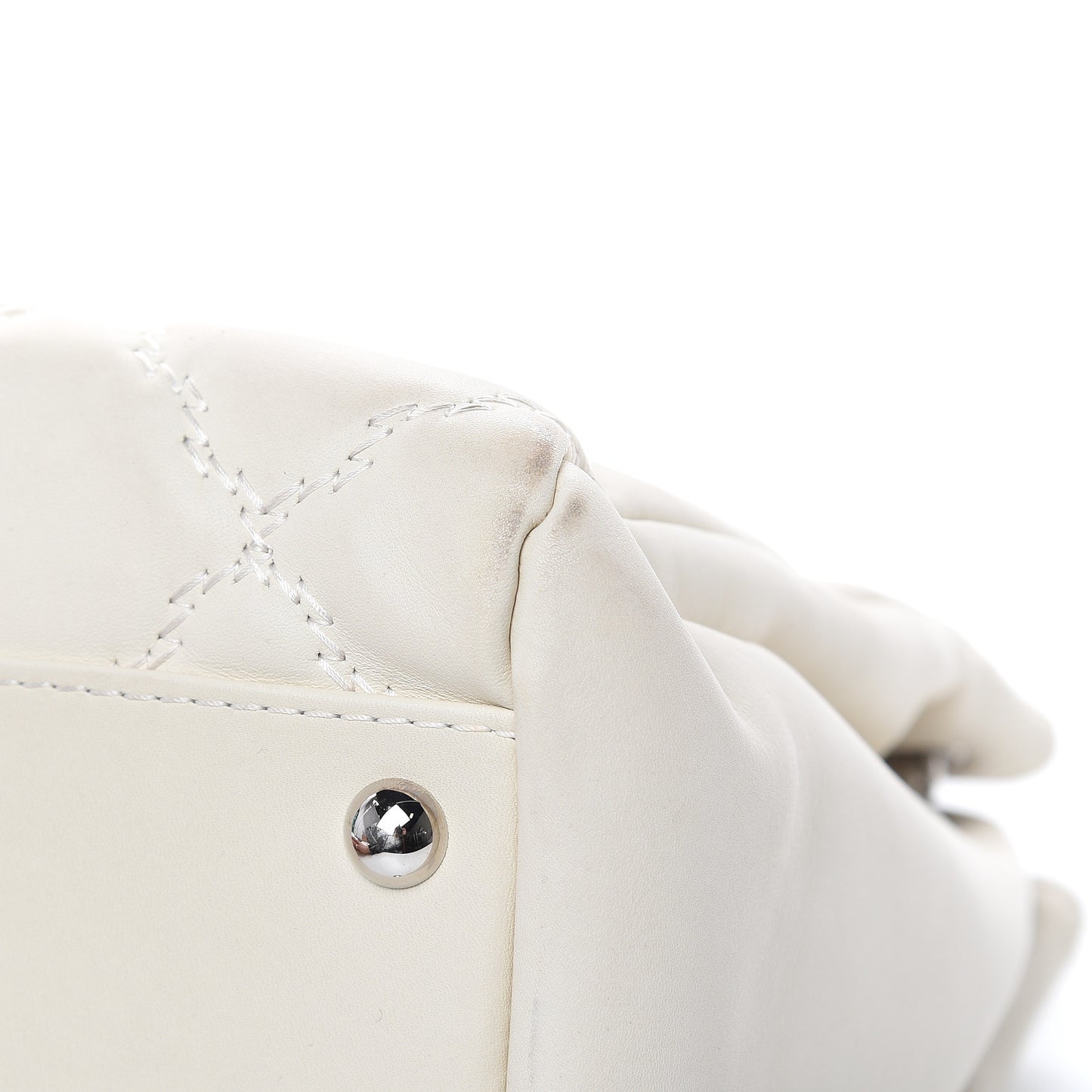 Calfskin Double Stitch Large Hamptons Flap Bag White