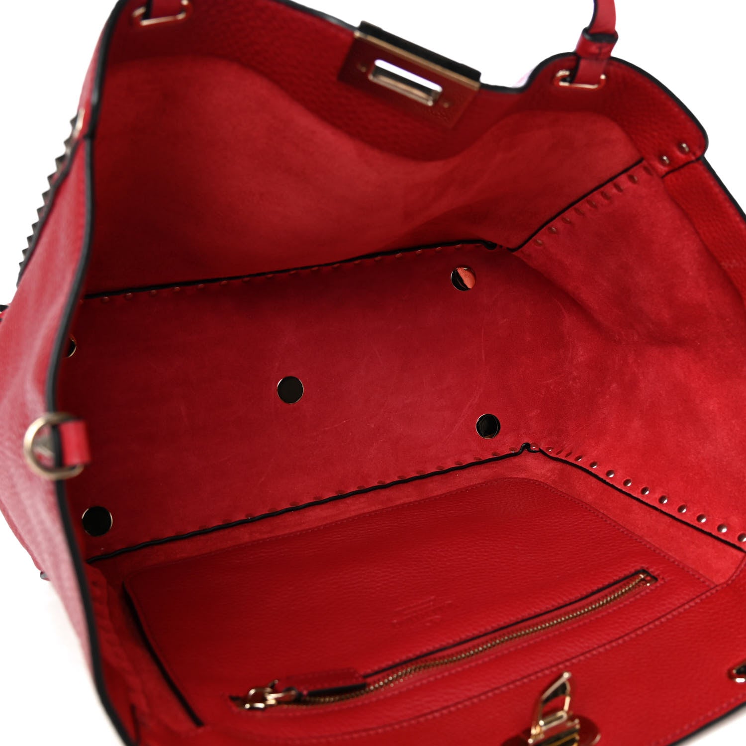 Valentino Garavani Pebbled Calfskin Medium Rockstud Tote Red 4 of 5