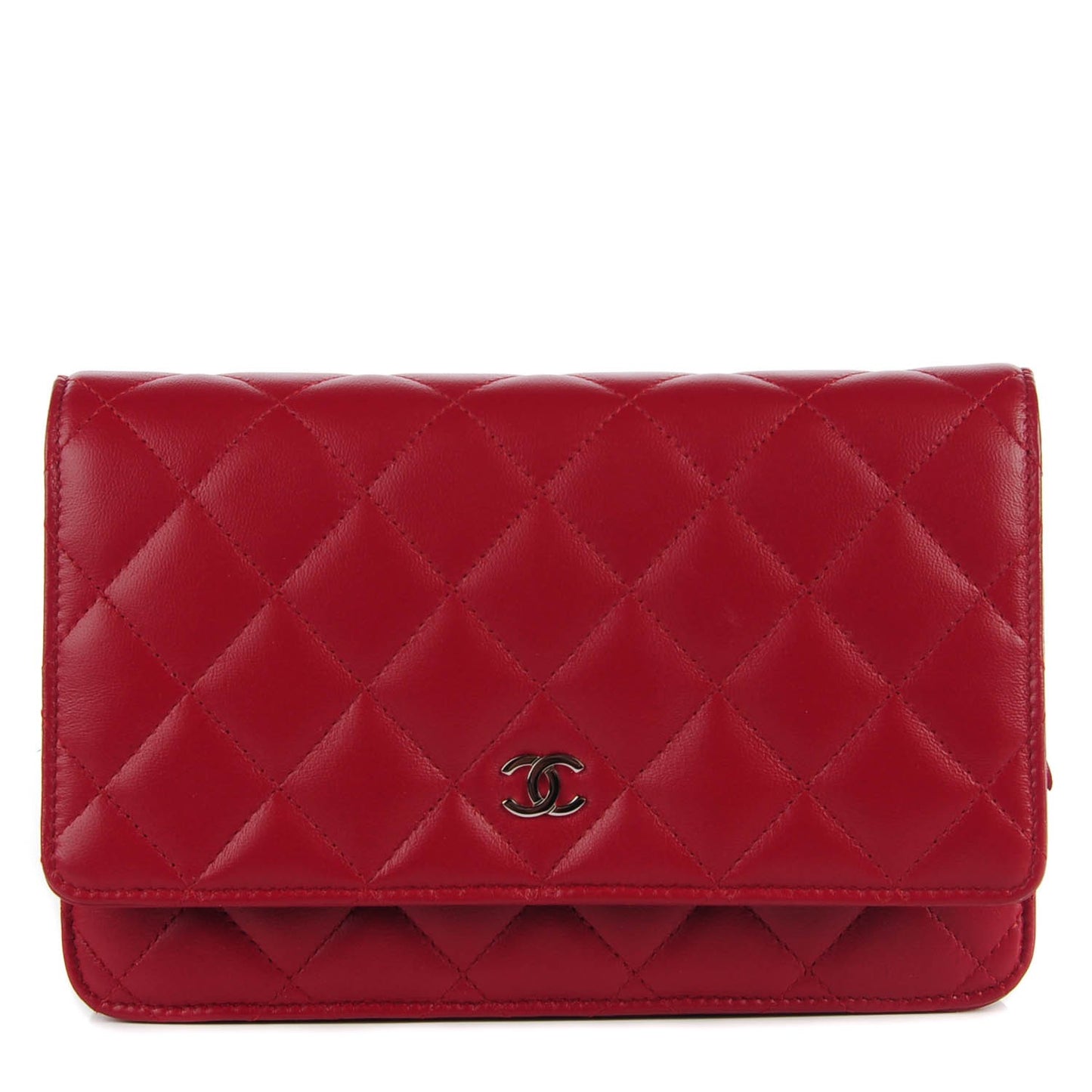Lambskin Quilted Wallet On Chain WOC Red