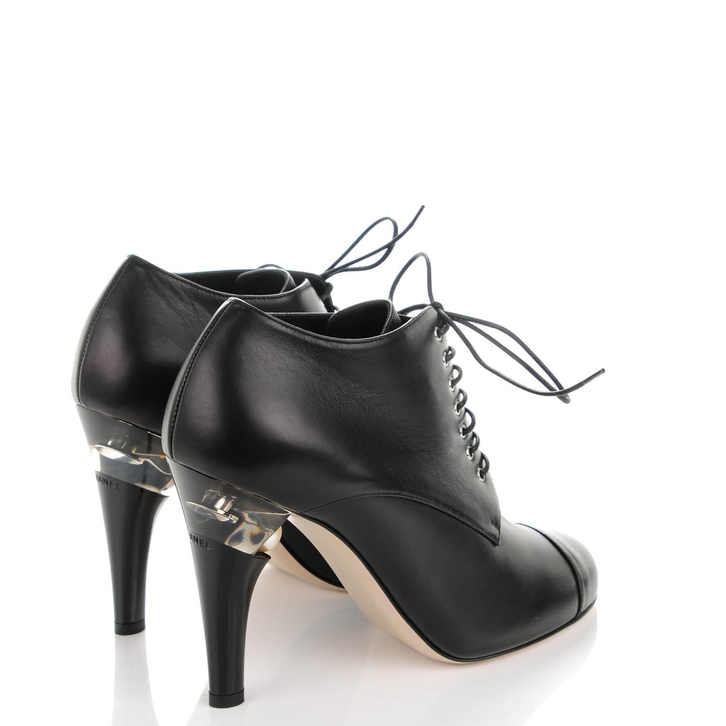 Lambskin Pearl Lace Up Booties 38 Black