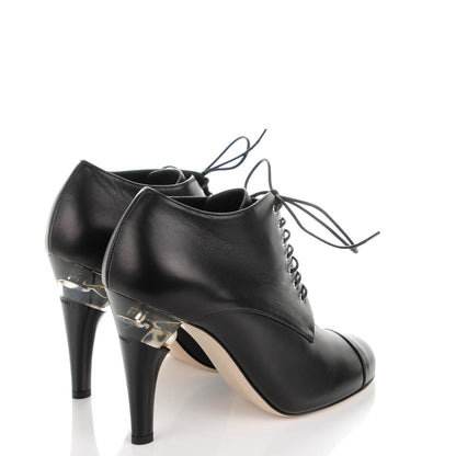 Chanel Lambskin Pearl Lace Up Booties 38 Black 4 of 9